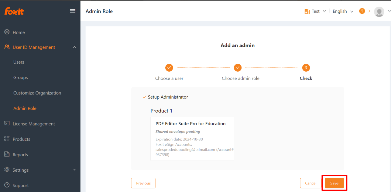 How to Set a Setup Admin Role for eSign License?